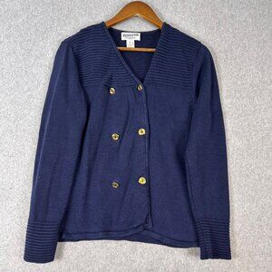 Pendleton Cardigan Women Small Navy Silk Blend Gold Button Double Breasted VTG